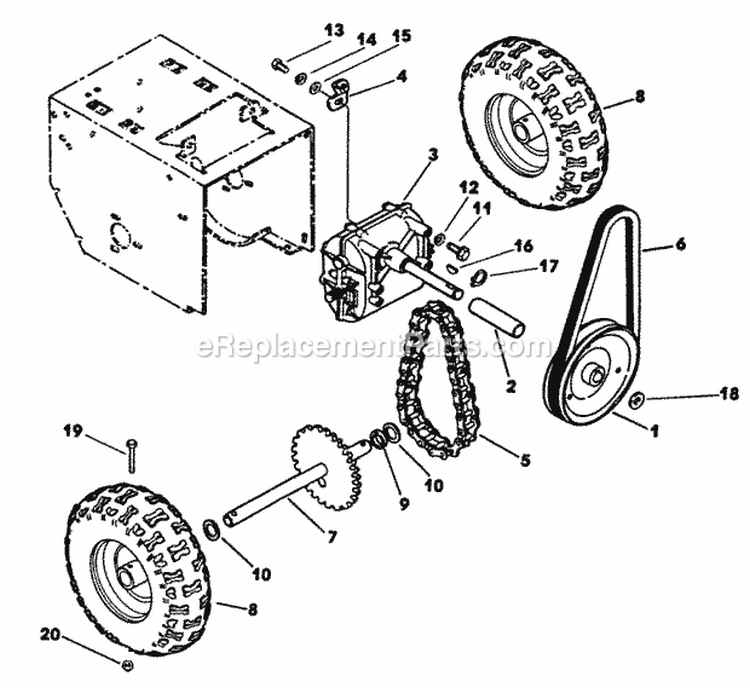 Wheel, Axle And Traction Drive Diagram and Parts List for 55382A J00000001-J99999999 - 1990 Lawn Boy Snow Blower